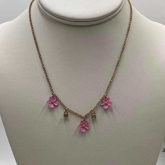 Betsey Johnson Pink
Rubberized 3 Triple Flower Green Rhinestone Necklace - Picture 1 of 8